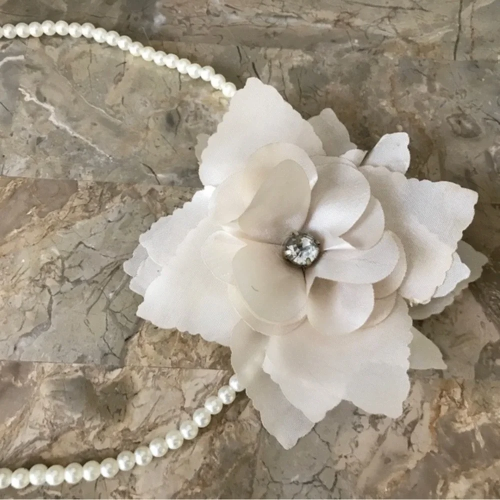 Pearl Headband‎ with Silky Ivory Flower